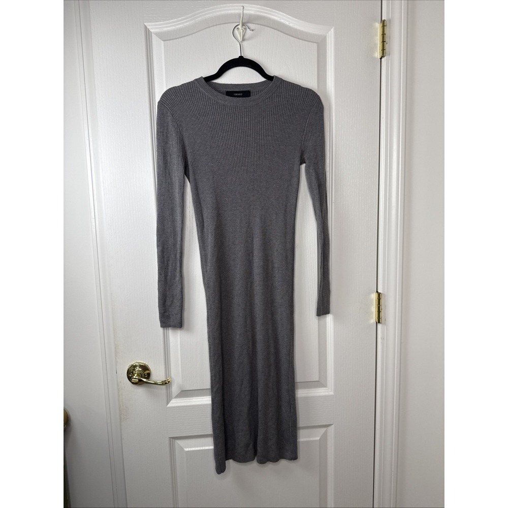 Forever 21 Womens S Gray Ribbed Knit Long SleeveBodycon Maxi Dress